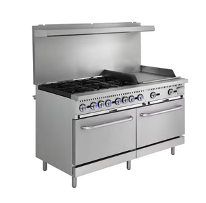 نطاق غاز تجاري 60 بوصة مع 6 شعلات شواية 24 بوصة وفرن موقد طهي للمطاعم من الفولاذ المقاوم للصدأ - Product Image 1