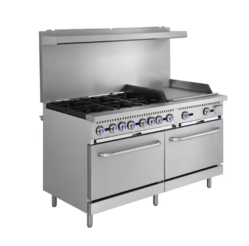 60 Inch Commercial Gas Range with 6 Burners 24 Inch Griddle and 2 Ovens Stainless Steel Restaurant Cooking Stove