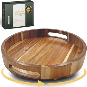 Farmhouse Oak 24" Lazy Susan Turntable Organizer For Cabinet, Round