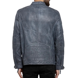 Men Blue Distressed Leather <b>Biker</b> <b>Jacket</b> Vintage Motorcycle <b>Jacket</b> with Zipper Closure Casual & Fashionable Outerwear - Product Image 6