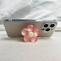 Support de téléphone pliable en résine transparente, 1 pièce, fleur couleur bonbon, avec poignée rétractable florale mignonne pour appareils mobiles