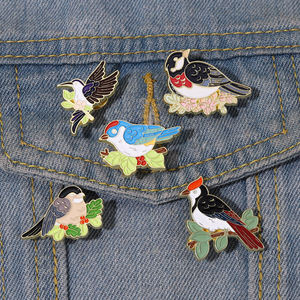 Kolibrie Specht Broches Pinnen Op Maat Vroege Vogel En Bloem Zacht Email Revers Badges Pin Klaar Voor Verzending - Product Image 5