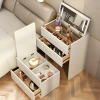 Table de toilette et table de chevet 2-en-1 moderne et minimaliste couleur crème, multifonctionnelle avec rangement pour chambre à coucher