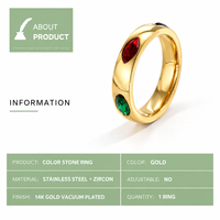 Farbiger Zirkon-Ring aus Edelstahl 14K Gold Vakuumplattiert Breiter Ring mit Roten und Grünen Ovalen Steinen