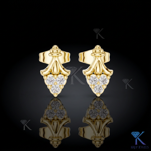 Lab Grown Diamond Vintage Shield <b>Stud</b> Earrings 14K 18K Solid Gold 3 Stone Cluster Women's Jewelry Wedding Party Bridal - Product Image 1