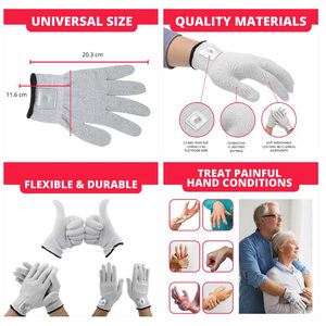 Coppia di guanti da massaggio conduttivi in argento con adattatore fili conduttori per macchina decine/Ems - Product Image 3