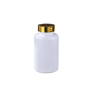 Plastik PET boş Vitamin şişe beyaz hap kapsül Tablet sıvı takviyesi şişe altın/gümüş kap 150ml ilaç flakon