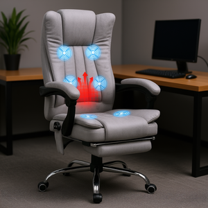 Silla de Oficina Reclinable de Respaldo Alto, con Masaje en Tela, Calor Ajustable, Reposapiés, Base Giratoria Cromada, Diseño Contemporáneo - Product Image 2