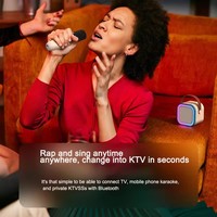 Set de Micrófono Karaoke Portátil 2 en 1 Profesional para Casa Pequeña con Mini Altavoz y Dos Micrófonos Inalámbricos para Cantantes