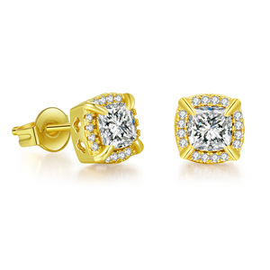 Orecchini Hip Hop da uomo placcati in oro minimalista 4 artigli AAA + Cubic Zirconia stile classico Homme orecchini a bottone gioielli all'ingrosso - Product Image 4