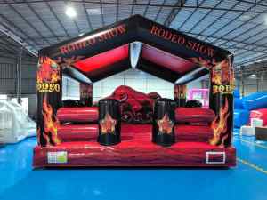 Taureau mécanique gonflable rose pour jeux de rodéo, arène de taure bêchard, avec matelas de rodéo - Product Image 4
