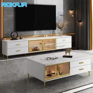 New Design Marble Coffee Table With Storage Drawers Glass Door Tea Table TV Stand Set Hotel Villa Home Furniture Center Table
