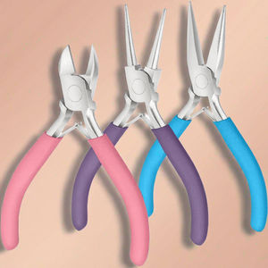 3pcs outils de fabrication de bijoux en acier de qualité industrielle manche en plastique coupe-fil aiguille/chaîne/pince à bec rond coupe métrique OEM - Product Image 3