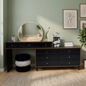 Table de maquillage noire moderne avec miroir éclairé et tiroirs de rangement pour meubles de chambre - Product Image 4
