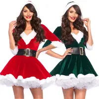 Disfraz de Navidad para mujer, vestido Sexy de fiesta de Santa + capucha festiva