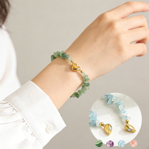 Magnetic clasp Gemstone <b>Beaded</b> <b>Bracelets</b> Healing Crystal Natural Stone <b>Bracelet</b> with Gold Heart Charm Green Aventurine <b>Bracelets</b> - Product Image 1