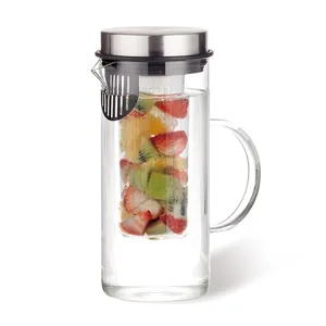 glass 1000ml recycled simple glass pitcher glass jug kettle with stainless steel lid