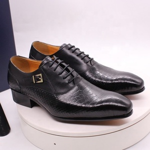 Chaussures habillées Oxford en cuir véritable pour hommes, à lacets, avec boucle en métal, talon carré, motif crocodile, pour affaires, mariage, soirée - Product Image 3