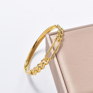 18k gold timeless radiant glossy wide curb chain shimmering clear zircon stylish customizable stainless steel <b>bangle</b> <b>bracelet</b> - Product Image 1