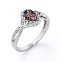 Ensemble de bijoux en argent sterling 925, luxe léger, quartz rutilé ovale, plaqué rhodium, bague