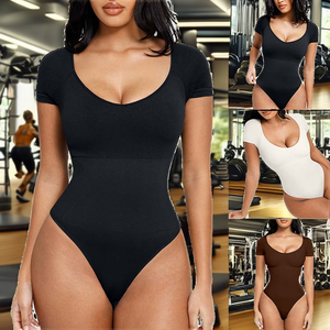 Combinaison moulante à manches longues pour femme grande taille avec bretelles dorsales, haut body tissé respirant - Product Image 2