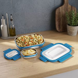 Lonchera de Acero Inoxidable Hermética a Prueba de Fugas con 2 Compartimentos, Contenedor de Alimentos Rectangular Tipo Bento para Oficina y Escuela - Product Image 4