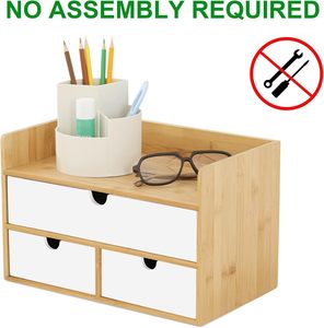 Organisateur de bureau avec tiroirs - Organisateur de bureau en bambou, <span class=keywords><strong>rangement</strong></span> pour bureau, tiroirs en bois, pas d'assemblage requis - Product Image 5