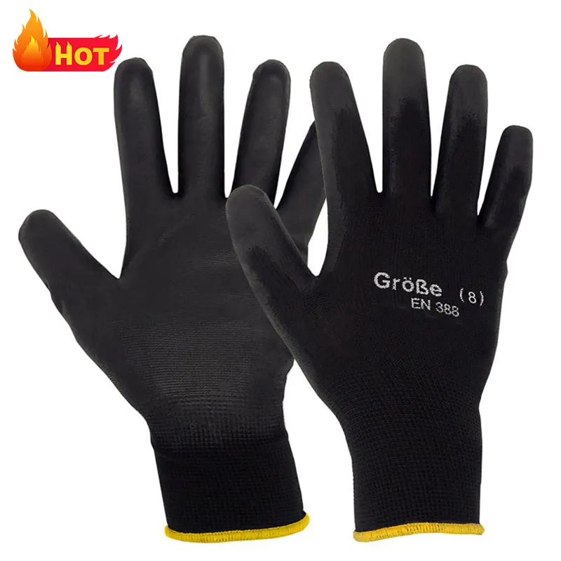 Güvenlik ürünleri naylon PU kaplı montaj iş eldivenleri iş için poliüretan kaplama PU Dip eldiven ile dokunmatik eldiven PU