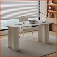 Bureau d'Ordinateur Nordique Moderne Blanc Pur, Table Simple Style Crème Ardoise pour Petit Appartement et Étude, Fabriquée en Panneau de Bois