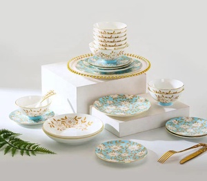 60-Piece <b>Bone</b> <b>China</b> <b>Dinner</b> <b>Set</b> with Yellow Daisies on Sky Blue Background - Product Image 2