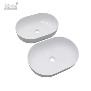 Rectangular Counter top solid surface Wash Basin White Bathroom Sink without overflow