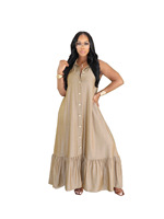 Robe ample sans manches à volants pour femme, décontractée, avec col à revers et boucle, idéale pour les vacances d'été