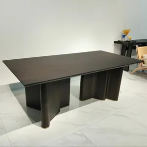 Italian Simple Design Large Rectangular Solid Wood Legs Slate Wood Top Black Dining Table