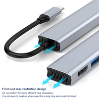 Hub USB-C 4-en-1, adaptateur multiport, 4K HDTV + USB3.0 + USB2.0 + charge PD 100W, station d'accueil en alliage d'aluminium, type C, dissipateur de chaleur
