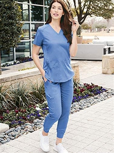 Haut de blouse médicale à col <span class=keywords><strong>en</strong></span> V pour femme Med Couture avec 4 poches, panneau latéral <span class=keywords><strong>en</strong></span> tricot côtelé et ourlet chemise MC7459 - Product Image 3