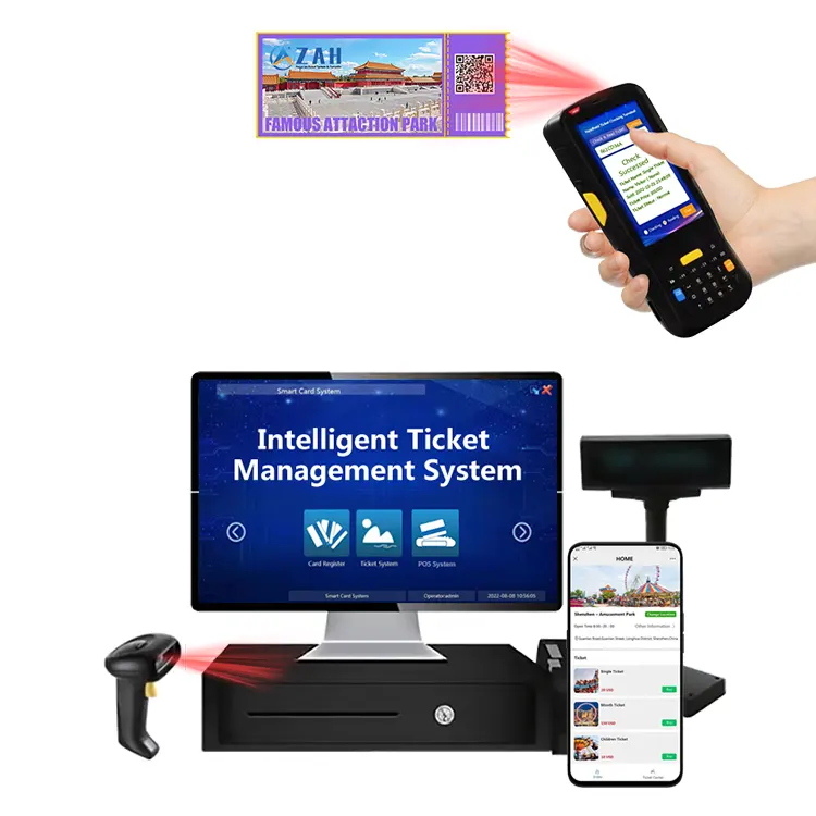 Integrate third party BS/CS software buy order check validator tickets onsite online china pos system for Water Park solution