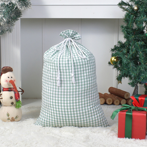Tas Serut Ramah Lingkungan dengan Cetakan Sublimasi, Kantong Santa Natal Motif Kotak-kotak Pink yang Dapat Dipersonalisasi untuk Hadiah Permen yang Dapat Digunakan Kembali - Product Image 5