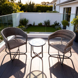 Conjunto de Sillones de Mimbre para Exteriores Resistentes a la Intemperie con Mesa Redonda de Vidrio, Colores y Estilos Personalizables, Asientos para Patio, Terraza y Jardín - Product Image 2