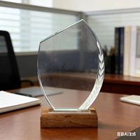 Trophées en cristal vierges en gros du fabricant, trophée pentagramme 3D gravé avec base en bois