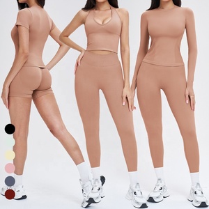 Completo Sportivo Senza Cuciture da <span class=keywords><strong>Donna</strong></span>, Top Halter con Maniche Lunghe, Maglietta da Palestra con Fori per i Pollici, Pantaloncini Yoga con Effetto Push-Up, Set Yoga - Product Image 5