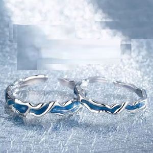 Design Sense Irregular Fold Blue Open Couple <b>Rings</b> <b>Adjustable</b> <b>Ring</b> Lover Anniversary Gift for Women Men Jewelry - Product Image 2