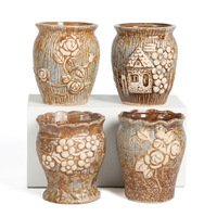 Pot de fleurs en céramique style ancien pour succulentes, design classique, respirant, pour plantes grasses, plateau de support pour plantes vertes de salon et balcon