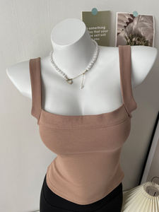 BM-Style personalizado Sexy cuello cuadrado <span class=keywords><strong>tirantes</strong></span> Mujer otoño Slim-Fit Color sólido sin mangas chaleco <span class=keywords><strong>Bandeau</strong></span> camiseta sin mangas para mujer - Product Image 4