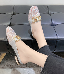 Nouvelles sandales plates à bout fermé pour femmes, chaussures à talons bas, mocassins en maille, tête carrée, pantoufles en filet <span class=keywords><strong>creux</strong></span> - Product Image 4