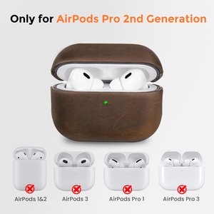 Étui rétro en cuir véritable Crazy Horse pour <span class=keywords><strong>AirPods</strong></span> Pro 2, LED frontale visible, charge <span class=keywords><strong>filaire</strong></span> et sans fil [sans écouteurs] - Product Image 2