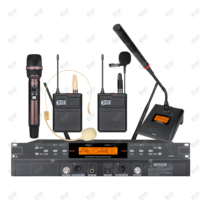 Microphone sans fil professionnel pour karaoké EIF HC-1000 rechargeable UHF double canal, portable/à porter sur la tête/à clipser, pour chanter au karaoké