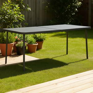 Tavolo da esterno in acciaio grigio scuro 70,9 x 32,7 x 28,3 pollici, impermeabile, dal design minimalista, per patio e parchi - Product Image 2