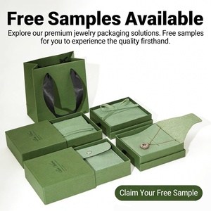 Custom logo Green Paper Jewelry Drawer Box with Velvet Pouch Set | 9x9 Sliding Pull Out Drawer Jewelry Box Custom logo - Product Image 1