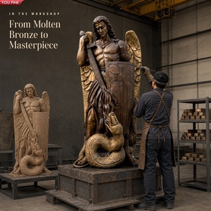YOUFINE Statue d'archange Saint Michel en bronze pour extérieur, vainquant le <span class=keywords><strong>serpent</strong></span> avec des ailes, pour la place de l'église et le jardin religieux - Product Image 3