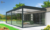 Pergola motorisée moderne en aluminium KAKADU & kit extérieur, toit à lames bioclimatiques avec finition thermolaquée 694-170